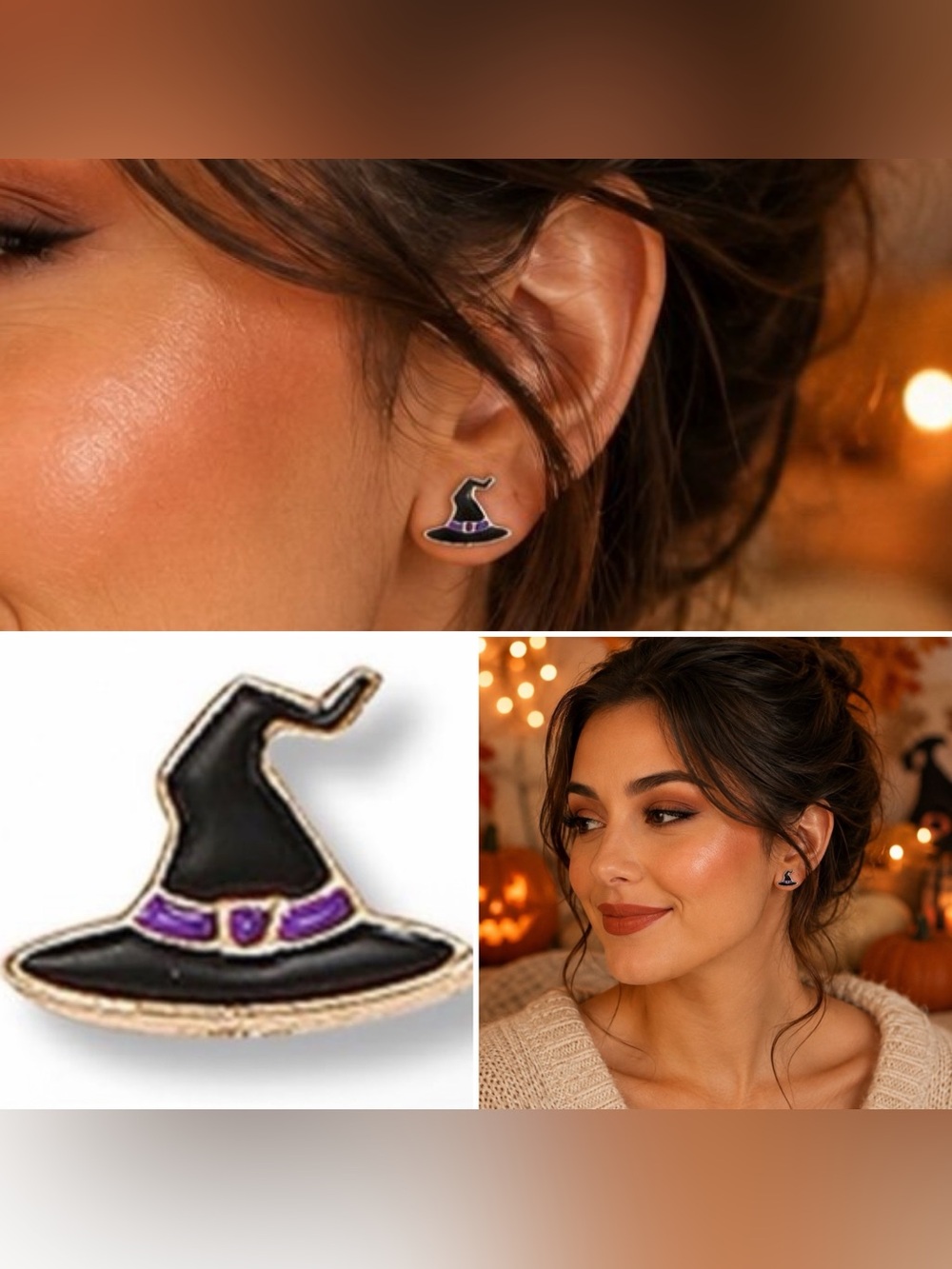 3/$15 Halloween Earrings Witch’s Hat Earrings Golden Metal and Enamel